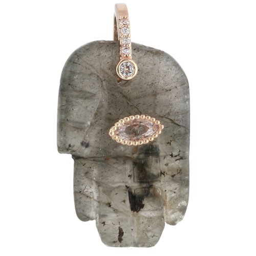 Colgante «Mano de Fátima» de 27 x 17 mm, piedra preciosa y óxidos de circonio - Labradorita