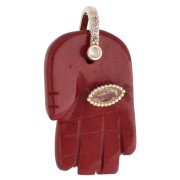 Colgante «Mano de Fátima» de 27 x 17 mm, piedra preciosa y óxidos de circonio - Jaspe rojo