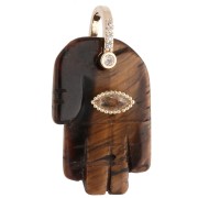Colgante «Mano de Fátima» de 27 x 17 mm, con piedra preciosa y óxidos de circonio, «Ojo de tigre»