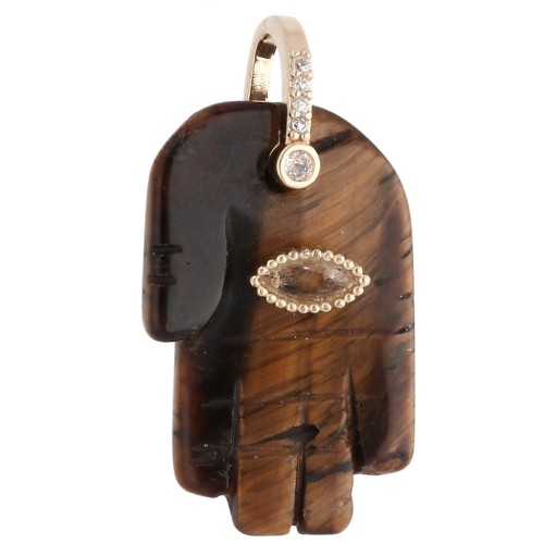 Colgante «Mano de Fátima» de 27 x 17 mm, con piedra preciosa y óxidos de circonio, «Ojo de tigre»