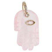 Colgante «Mano de Fátima» de 27 x 17 mm, piedra preciosa y óxidos de circonio - Cuarzo rosa