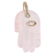 Colgante «Mano de Fátima» de 27 x 17 mm, piedra preciosa y óxidos de circonio - Cuarzo rosa