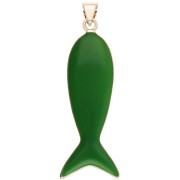 Colgante con forma de pez, 39 x 11 mm, de resina epoxi y óxido de circonio - Verde - Rojo x1