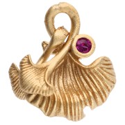 Dije en forma de hoja de ginkgo de 14 x 12 mm y óxido de circonio - Dorado - Fucsia