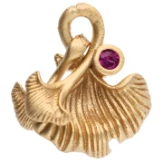 Dije en forma de hoja de ginkgo de 14 x 12 mm y óxido de circonio - Dorado - Fucsia