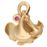 Dije en forma de hoja de ginkgo de 14 x 12 mm y óxido de circonio - Dorado - Fucsia