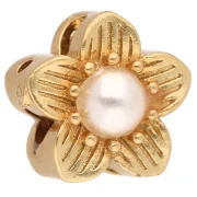 Cuenta en forma de flor de 9 mm con varios agujeros y cabujón de nácar - Dorado - Blanca x1