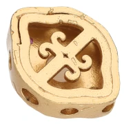Cuenta étnica tipo lanzadera de 12 x 9 mm con múltiples agujeros, cabujones de nácar y circonitas - Dorado en oro fino
