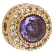 Cuenta redonda de estilo étnico de 9 mm con óxidos de circonio - Dorado - Morada x1