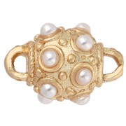 Entrepieza étnica de 13 x 8 mm con cabujones de nácar - Dorado - Blanco x1