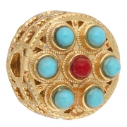 Cuenta redonda de estilo étnico de 11 mm con imitación de piedras preciosas - Dorado en oro fino x1