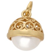 Dije étnico redondo de 11 mm con cabujón de nácar - Dorado - Blanco x1