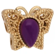 Cuentas de mariposa de 10 x 11 mm con varios agujeros y cabujón - Dorado - Moradas x1
