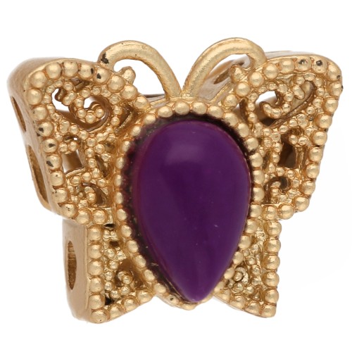 Cuentas de mariposa de 10 x 11 mm con varios agujeros y cabujón - Dorado - Moradas x1