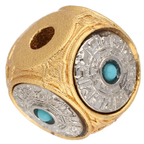 Cubo de cuenta de 10 mm con cabujón de imitación de gema - Dorado con oro fino - Plateado x1