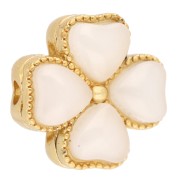 Cuenta en forma de trébol de 13 mm con varios agujeros y cabujones de imitación de nácar - Dorado - Blanca|raw }}