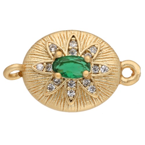 Colgante de entrepieza ovalado de 18 x 11 mm con óxidos de circonio - Dorado en oro fino