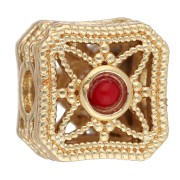 Cuenta cuadrada de 8,5 mm con cabujones de imitación de gemas - Dorado con oro fino x1