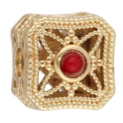 Cuenta cuadrada de 8,5 mm con cabujones de imitación de gemas - Dorado con oro fino x1