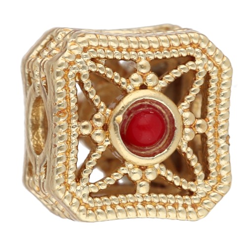 Cuenta cuadrada de 8,5 mm con cabujones de imitación de gemas - Dorado con oro fino x1