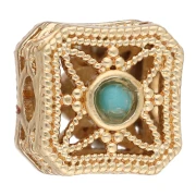 Cuenta cuadrada de 8,5 mm con cabujones de imitación de gemas - Dorado con oro fino x1