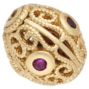Cuenta ovalada de 10 x 8,5 mm con óxidos de circonio - Dorado en oro fino - Fucsia x1