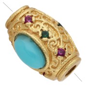 Cuenta con forma de oliva de 10 x 6 mm con cabujón de imitación de gema y circonita - Dorado en oro fino x1