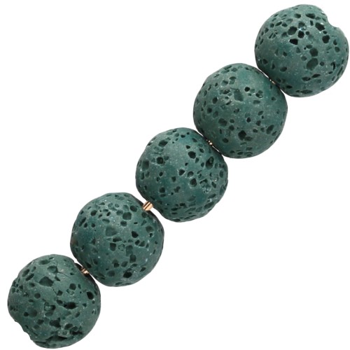 Cuentas redondas de 9 mm de piedra de lava teñida - Verde oscuro x10