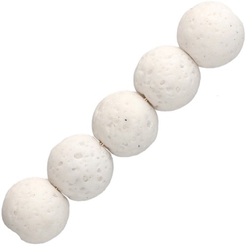 Cuentas redondas de 9 mm de piedra de lava teñida  - Blanco x10