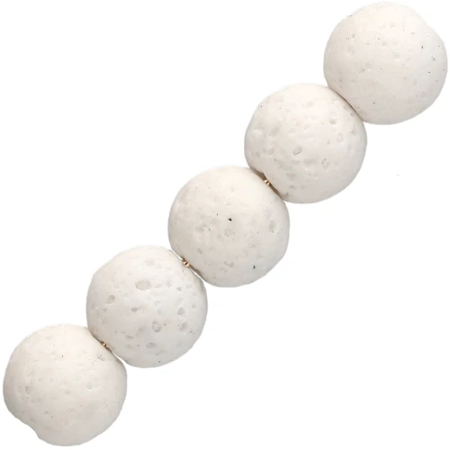 Cuentas redondas de 9 mm de piedra de lava teñida  - Blanco x10