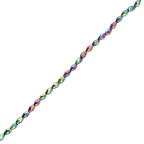 Cuentas facetadas con forma de oliva, 5 x 3 mm, imitación de hematita, multicolor, 39 cm