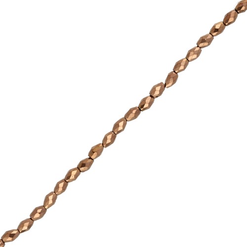 Cuentas facetadas con forma de oliva, 5 x 3 mm, imitación de hematita, color cobre, 39 cm
