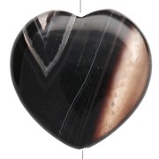 Cuenta en forma de corazón de 25 mm de piedra preciosa - Ágata negra x1