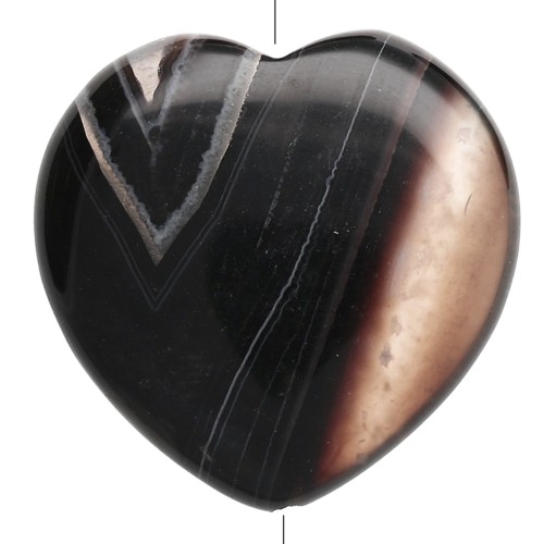 Cuenta en forma de corazón de 25 mm de piedra preciosa - Ágata negra x1