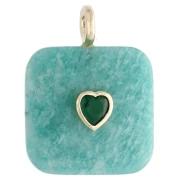 Colgante cuadrado facetado de 33 x 25 mm de piedra preciosa y corazón de circonita (CZ) - Amazonita x1