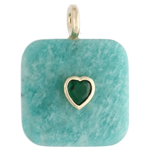 Colgante cuadrado facetado de 33 x 25 mm de piedra preciosa y corazón de circonita (CZ) - Amazonita x1