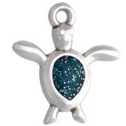 Dije de tortuga 18,5 x 17 mm - Chapado en plata fina envejecida - Azul pato x1