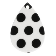 Colgante en forma de gota de 22 x 15 mm de acetato - con estampado de lunares - Blanco - Negro x1