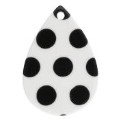 Colgante en forma de gota de 22 x 15 mm de acetato - con estampado de lunares - Blanco - Negro x1