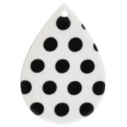 Gota - Colgante en forma de gota de 31 x 22 mm de acetato - con estampado de lunares - Blanco - Negro x1 Colgante en forma de gota de 31 x 22 mm de acetato - con estampado de lunares - Blanco - Negro x1
