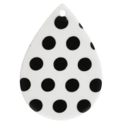 Colgante en forma de gota de 31 x 22 mm de acetato - con estampado de lunares - Blanco - Negro x1