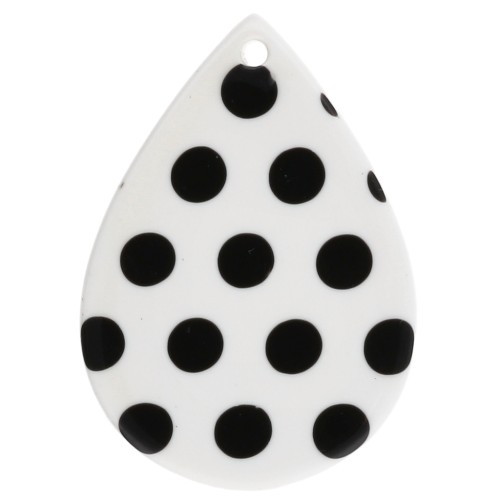 Colgante en forma de gota de 31 x 22 mm de acetato - con estampado de lunares - Blanco - Negro x1