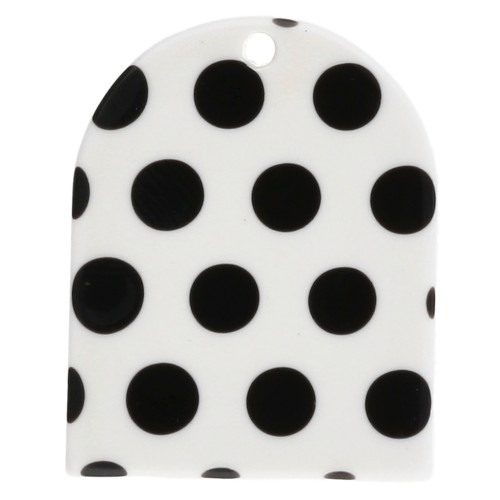 Colgante con forma de arco de 25 x 20 mm de acetato - diseño de lunares - Blanco - Negro x1