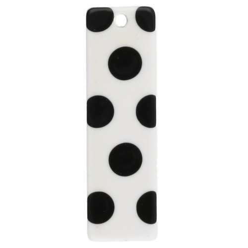 Colgante rectangular de 27 x 8 mm de acetato - con diseño de lunares - Blanco - Negro x1