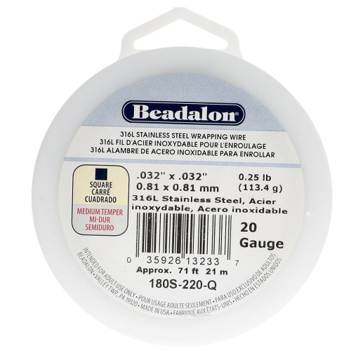 Hilo cuadrado de 0,81 mm - Acero inoxidable 316L x 21 m