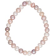 Pulsera elástica de 17 cm con cuentas naturales de agua dulce de 6,5 x 7 mm - Mezcla rosa x1