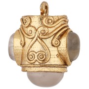 Colgante étnico de 18 x 16 mm con piedras preciosas - Dorado en oro fino - Cuarzo rosa x1