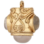 Colgante étnico de 18 x 16 mm con piedras preciosas - Dorado en oro fino - Cuarzo rosa x1