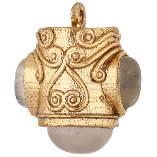 Colgante étnico de 18 x 16 mm con piedras preciosas - Dorado en oro fino - Cuarzo rosa x1
