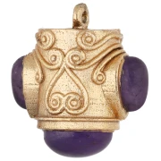 Colgante étnico de 18 x 16 mm con piedras preciosas - Dorado en oro fino - Amatista x1
